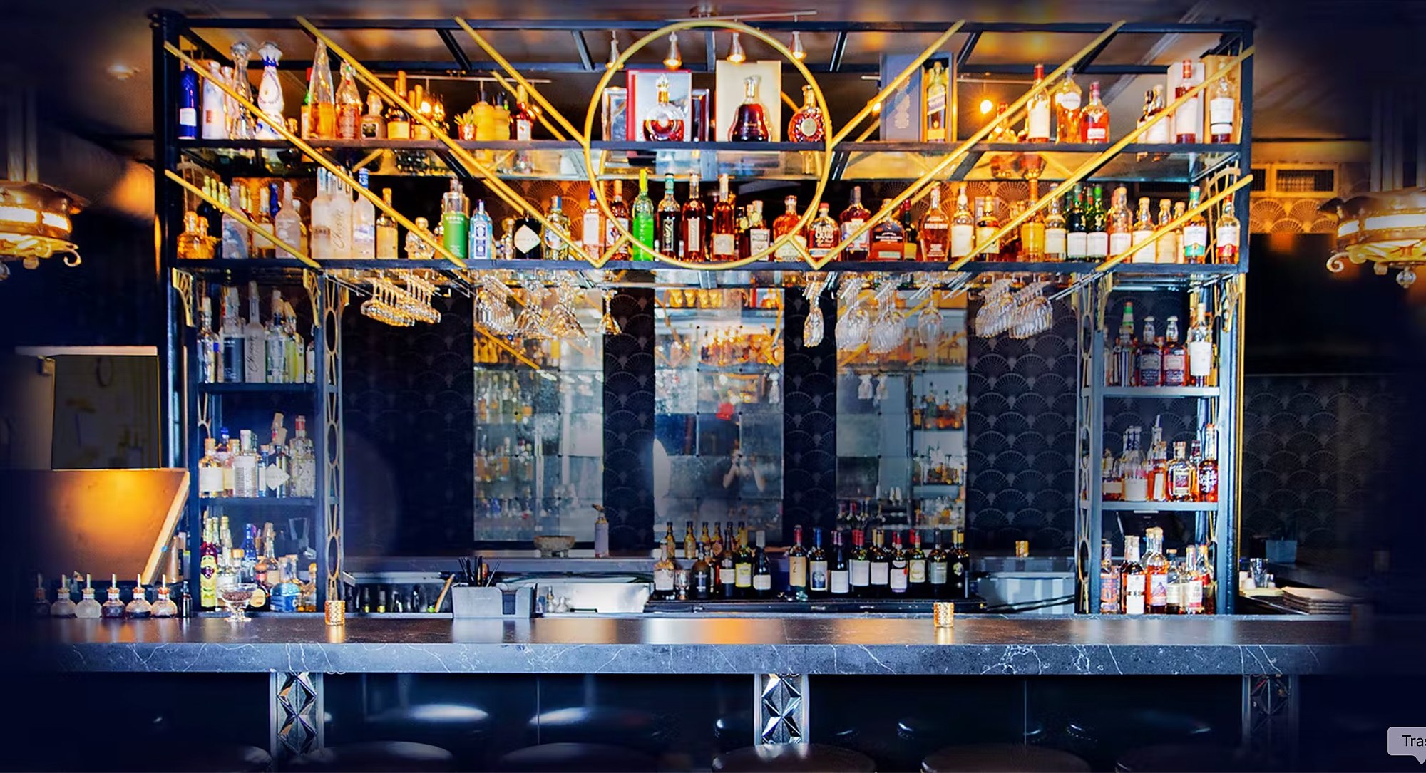 The bar on the lounge level at OldeStone Steakhouse